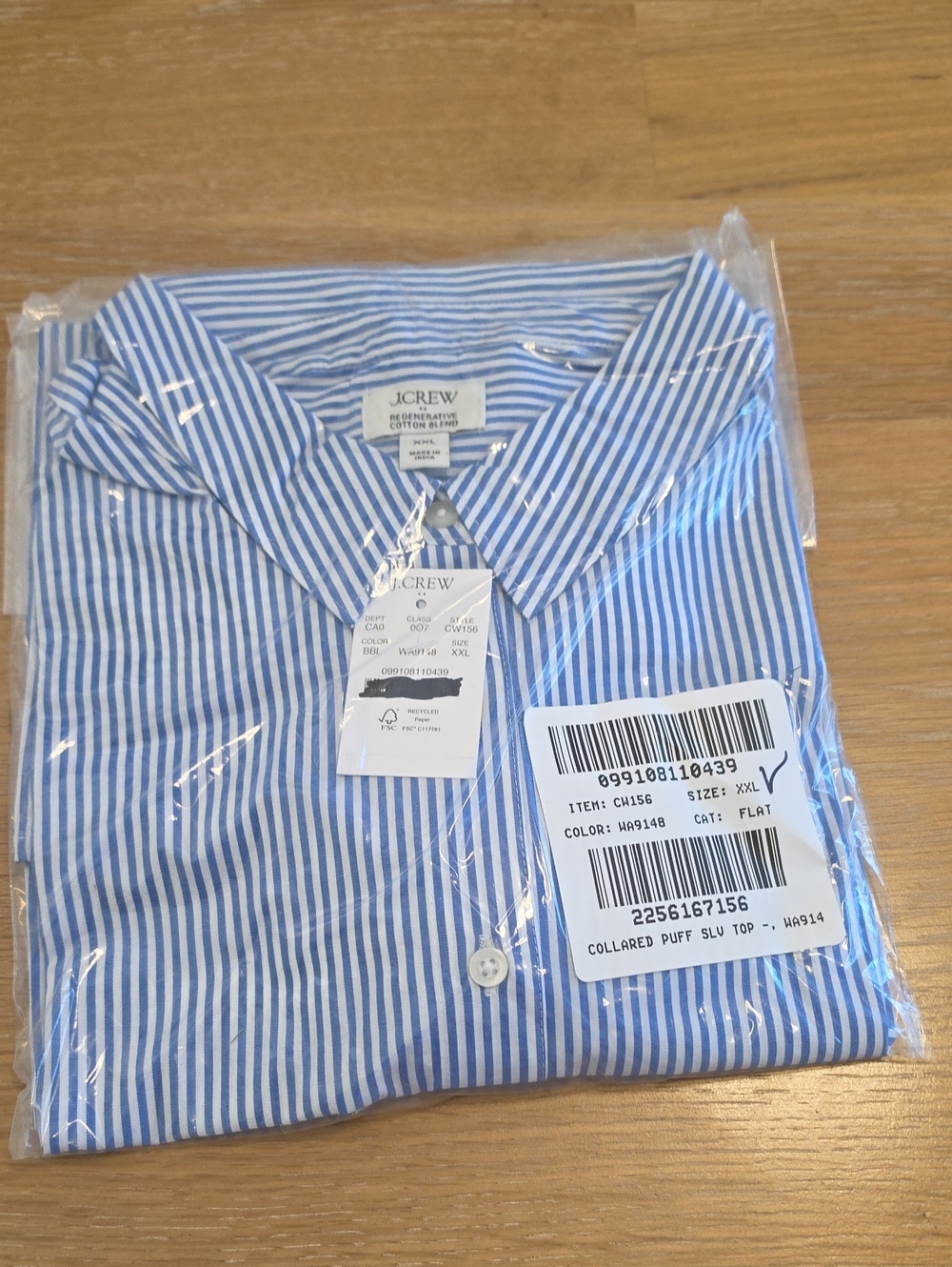J. Crew Men’s Blue and White Striped Button-Down Shirt